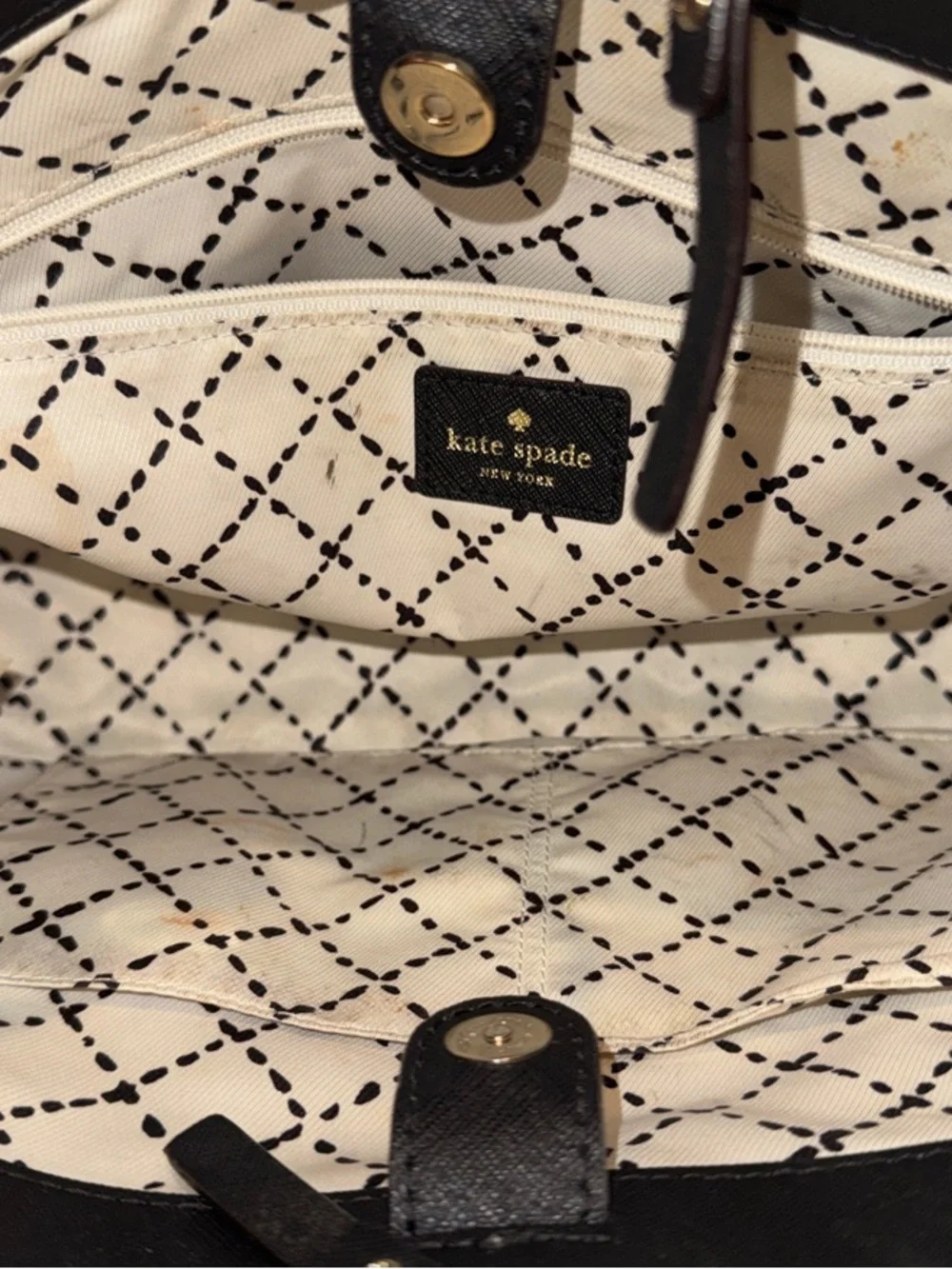 Kate Spade Black Leather Structured Satchel with Gold Hardware